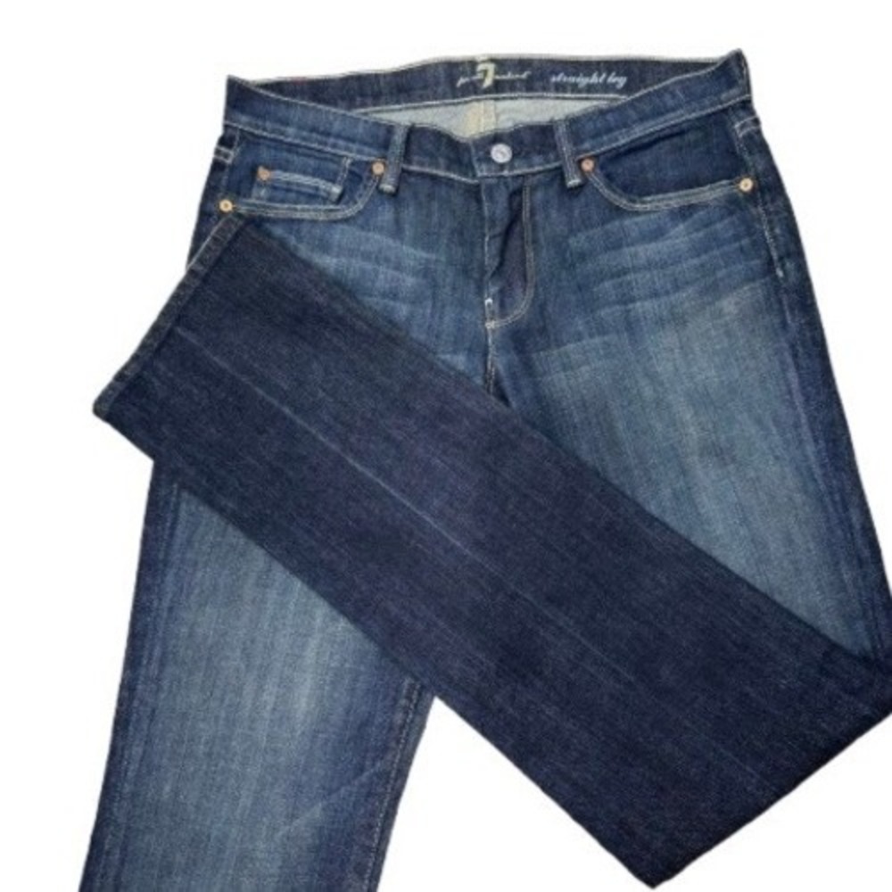 7 For All Mankind Straight Leg Jeans Dark Wash Squiggle Pocket Size 30 Womens